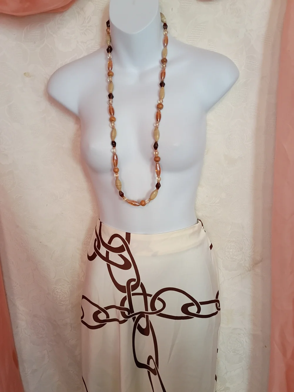 🛍️ BUNDLE ONLY🛍️Worthington Cream Maxi Skirt with Brown Chain Print